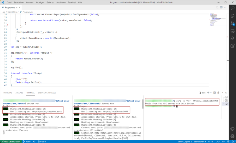 Consuming APIs over Unix Domain Sockets using ASP.NET and Refit inside a WSL2 remote session