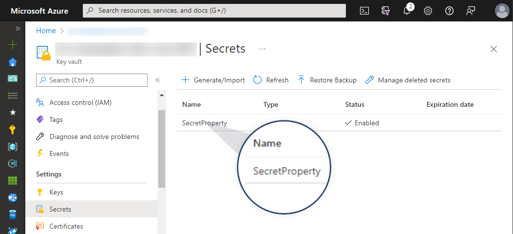 Secrets in Azure Key Vault