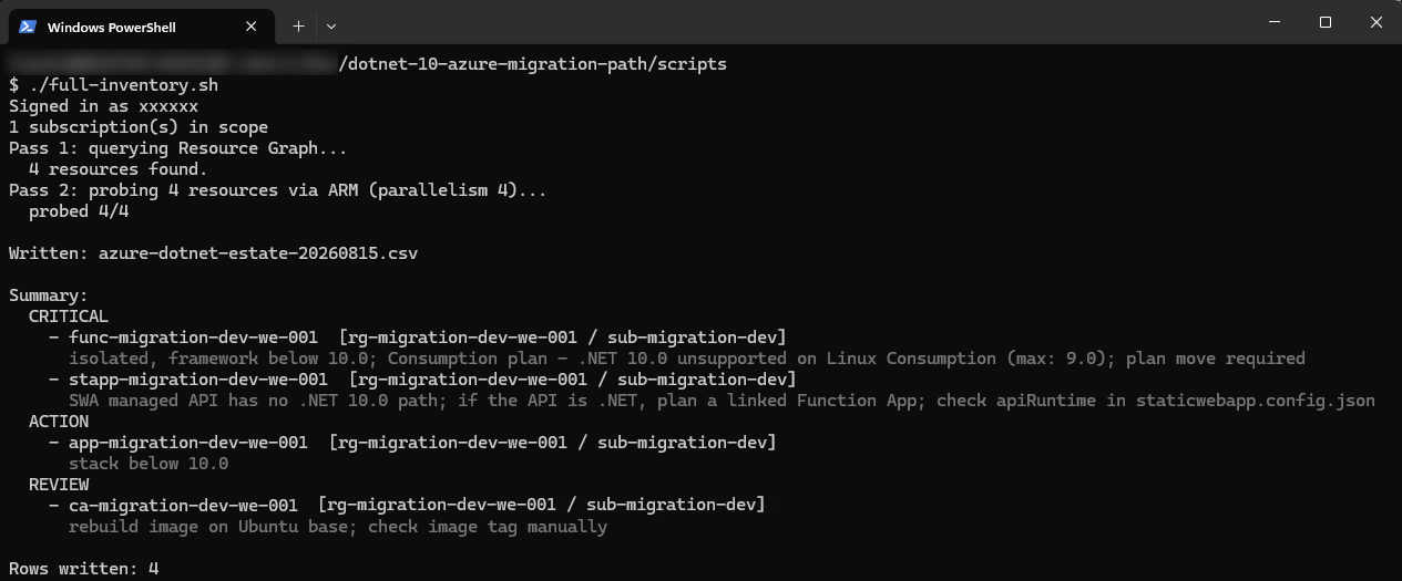 Inventory script output sample