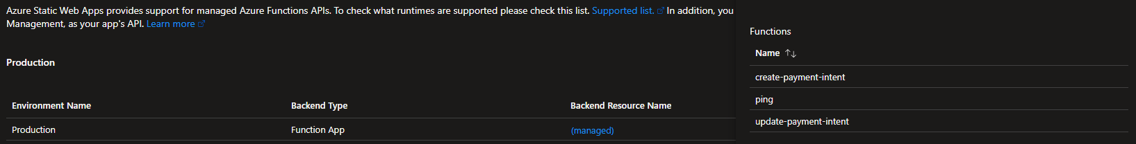APIs blade of a v3 app with an outdated main: Backend type Function App, resource name (managed), three functions listed